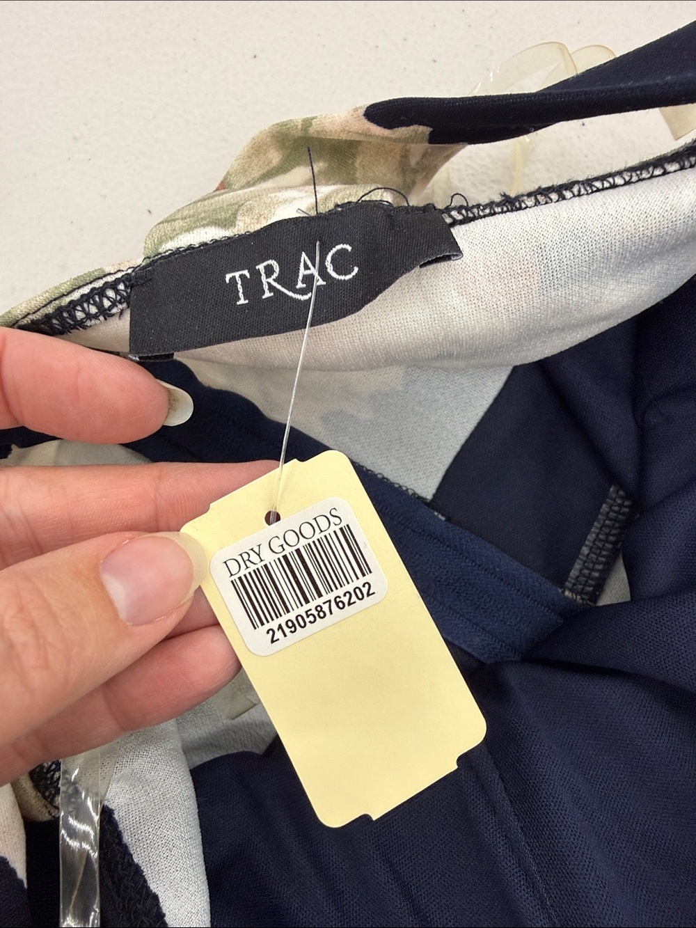 Trac Navy Floral Fit & Flare Dress with Green and Blush Blooms - Picture 3 of 5